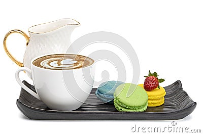 Colorful assortment of macaroon french dessert and fresh strawberry Stock Photo