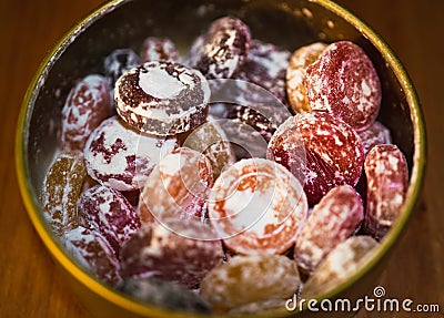 Colorful assortment of Old fashionned fruit flavored hard candy Stock Photo