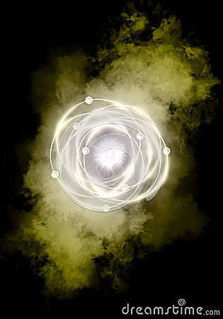 Colorful atomic particle background science. Atomic structure. And color smoke Stock Photo
