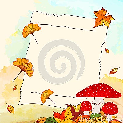 Colorful Autumn Background with Notepaper Vector Illustration