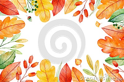 Colorful autumn frame with bright fall leaves. Stock Photo
