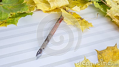 Colorful autumn leaves and sheets of paper Stock Photo