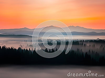 Colorful autumn sunrise in the mountains. Stock Photo