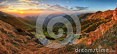 Colorful autumn sunset in the mountains Stock Photo