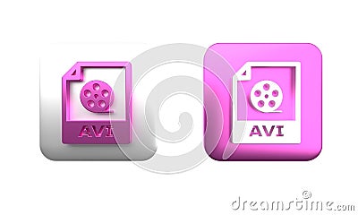 Colorful AVI file document. Download avi button icon isolated on white background. AVI file symbol. Square button. 3D Cartoon Illustration