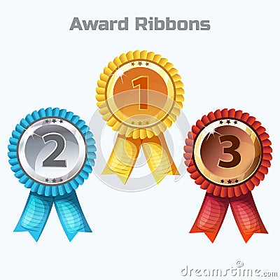 Colorful Award Ribbons, gold, silver and bronze Vector Illustration