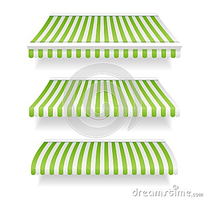 Colorful Awnings for Shop Set Green. Vector Vector Illustration