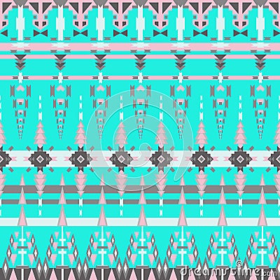 Colorful aztec seamless pattern on blue background. Ethnic abstract geometric texture. Hand drawn navajo fabric. Aztec Pattern Stock Photo