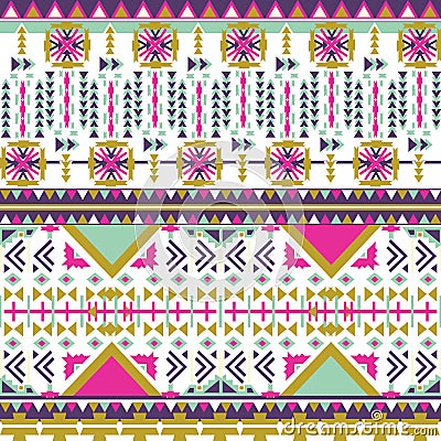 Colorful aztec seamless pattern on white background. Ethnic abstract geometric texture. Hand drawn navajo fabric. Aztec Pattern Tr Stock Photo