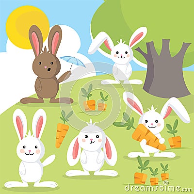 Colorful baby bunnies vector art Vector Illustration
