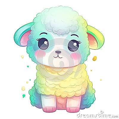Colorful baby lamb sitting illustration. Cute baby sheep collection. Colorful baby lamb set illustration with cute eyes and Cartoon Illustration