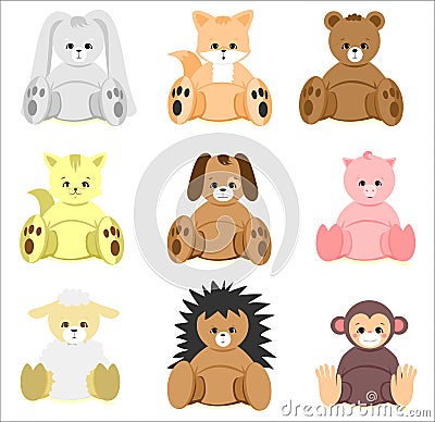 Colorful Baby Shower Animal Toys Set Vector Illustration