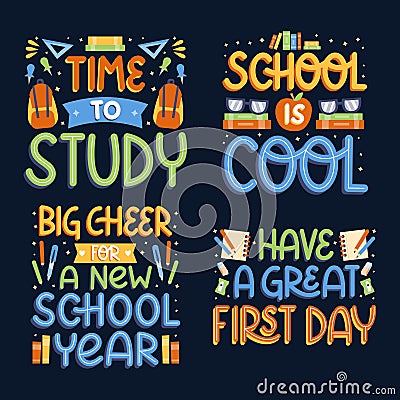 colorful back school lettering set vector design illustration Vector Illustration