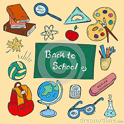 Colorful Back to school hand-drawn doodle set Vector Illustration