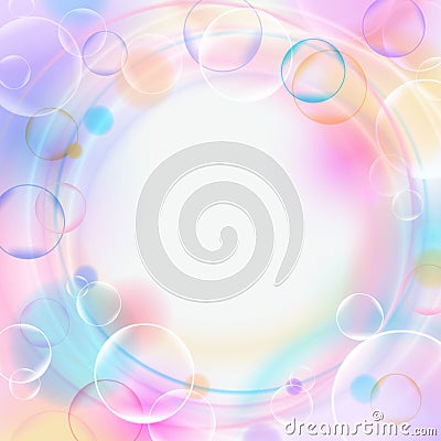 Colorful background with bubbles, lights, circles and empty space. Pastel color backdrop. Vector illustration. Vector Illustration