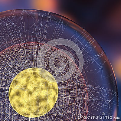 Colorful background and grid of atoms, 3d rendering Cartoon Illustration