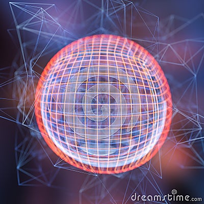 Colorful background and grid of atoms, 3d rendering Cartoon Illustration