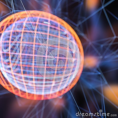 Colorful background and grid of atoms, 3d rendering Cartoon Illustration