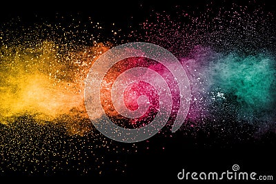 Colorful background of pastel powder explosion.Rainbow color dust splash on black background Stock Photo