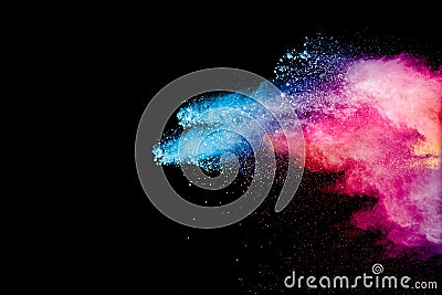 Colorful background of pastel powder explosion.Rainbow color dust splash on black background Stock Photo