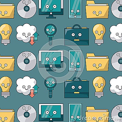Colorful background with pattern of tech icons animated Vector Illustration