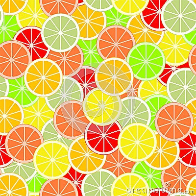 Colorful background of slices and slices of citrus fruits of orange, lime, grapefruit, tangerine, lemon and pomelo. Backdrop from Vector Illustration