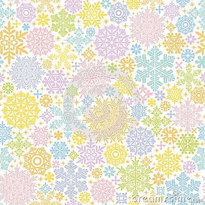 Colorful background with snow crystals and doilies. Vector Illustration