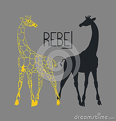 Poster with giraffes and lettering rebel. T shirt design. Vector Illustration