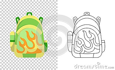 Colorful backpack of pupil. Kids school bag. Extravagant student satchel. Education and study, school backpack icon Vector Illustration