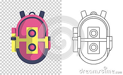 Colorful backpack of pupil. Kids school bag. Extravagant student satchel. Education and study, school backpack icon Vector Illustration