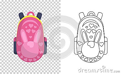 Colorful backpack of pupil. Kids school bag. Extravagant student satchel. Education and study, school backpack icon Vector Illustration