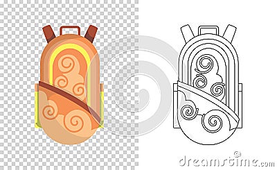 Colorful backpack of pupil. Kids school bag. Extravagant student satchel. Education and study, school backpack icon Vector Illustration