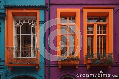 Colorful balconies on the facade of a building. generative ai Stock Photo