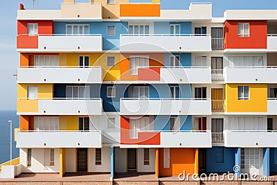 Colorful Balconies on Modern Apartment Building. Generative AI Stock Photo