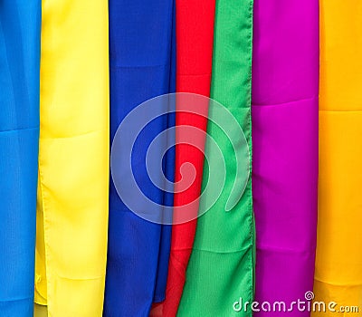 Colorful balinese cloth for sale, Abstract fabric texture background. Stock Photo