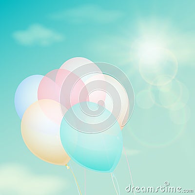 Colorful balloon on the background sky. Vector vintage filter Vector Illustration