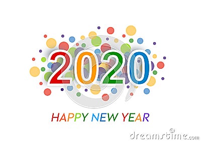 Colorful happy new year 2020 greetings in white background Stock Photo