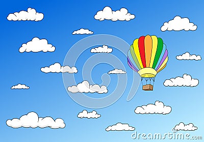 Colorful balloon in the sky. Horisontal image Vector Illustration