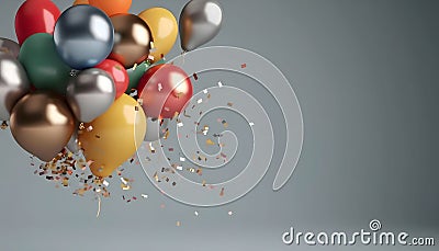 Colorful balloons and confetti. New Year's Eve dark background, banner withe for your own content Vector Illustration