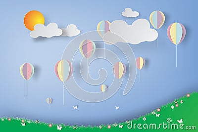 Colorful Balloons in flowers garden Vector Illustration