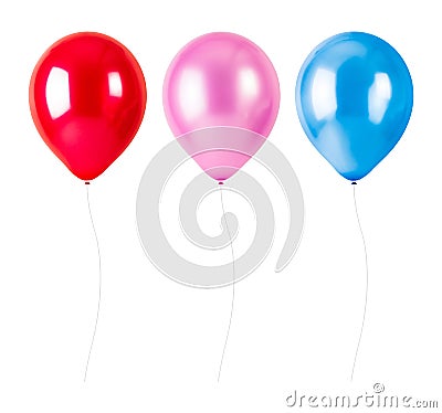 Colorful balloons with rope isolated on white background. Party Decorations. Stock Photo