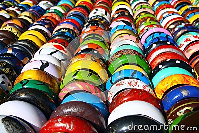 Colorful bangles in lines Stock Photo