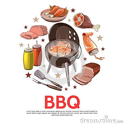 Colorful Barbecue Party Round Concept Vector Illustration