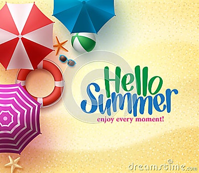 Colorful Beach Umbrellas Background with Summer Time Title Vector Illustration