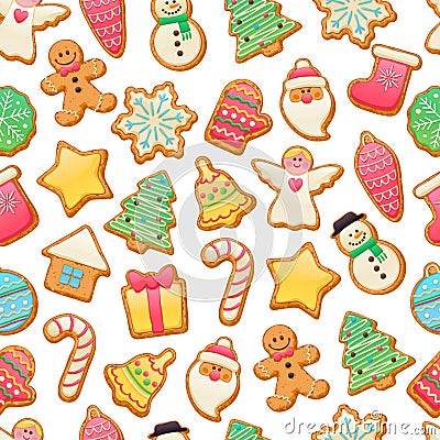 Colorful beautiful Christmas cookies icons pattern Vector Illustration