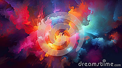 A colorful, beautiful and surreal cosmic landscape background with stars and galaxies. Generative AI Stock Photo