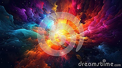 A colorful, beautiful and surreal cosmic landscape background with stars and galaxies. Generative AI Stock Photo