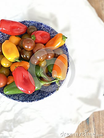 Colorful, Beautiful And Unique Fall Vegetables, Peppers, Tomatoes Stock Photo