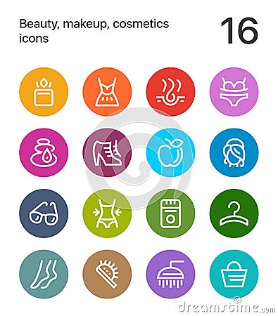 Colorful Beauty, cosmetics, makeup icons for web and mobile design pack 2 Vector Illustration