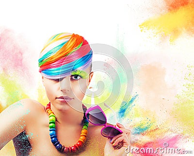 Colorful beauty fashion portrait Stock Photo